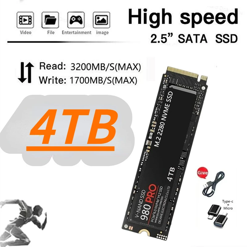 

Новый 980 PRO PCIe 4,0 NVMe 4,0 M.2 2280 1TB 2 ТБ 4TB SSD Внутренний твердотельный накопитель для ноутбука, настольного ПК MLC