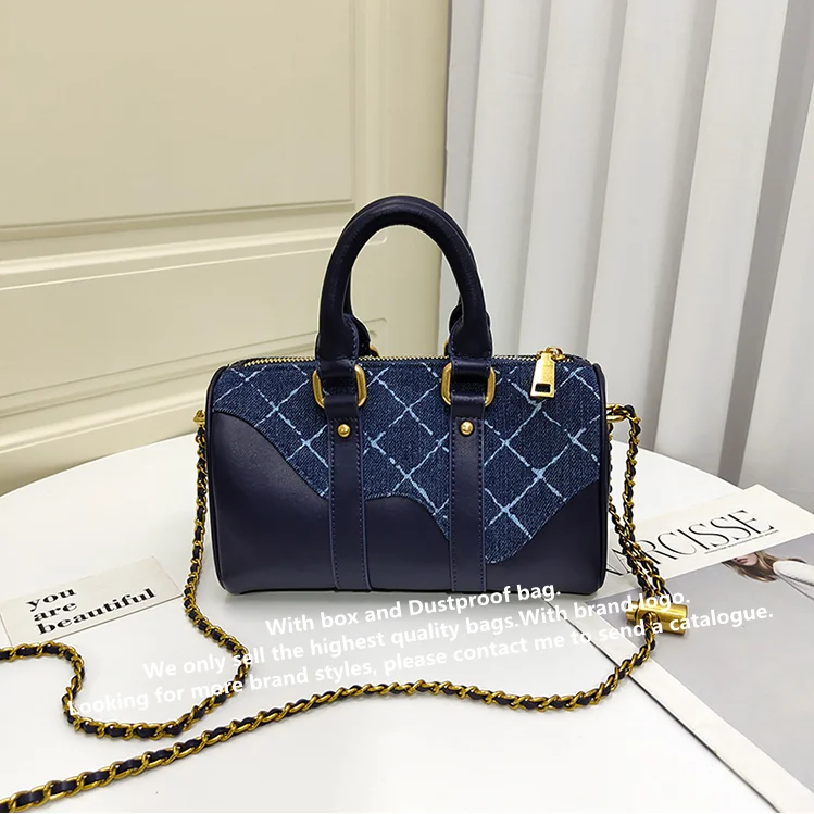 High quality ladies retro denim leather pillow bag Xiao Sheng shoulder slung Boston bag tide gold chain handbag
High quality ladies retro denim leather pillow bag Xiao Sheng shoulder slung Boston bag tide gold chain handbag