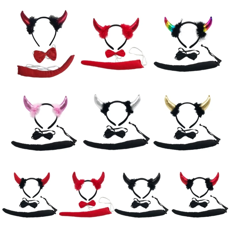 New style Devil Ears Headband Bow Tie Tail Set Cosplays Performances Prop for Women Kids
New style Devil Ears Headband Bow Tie Tail Set Cosplays Performances Prop for Women Kids