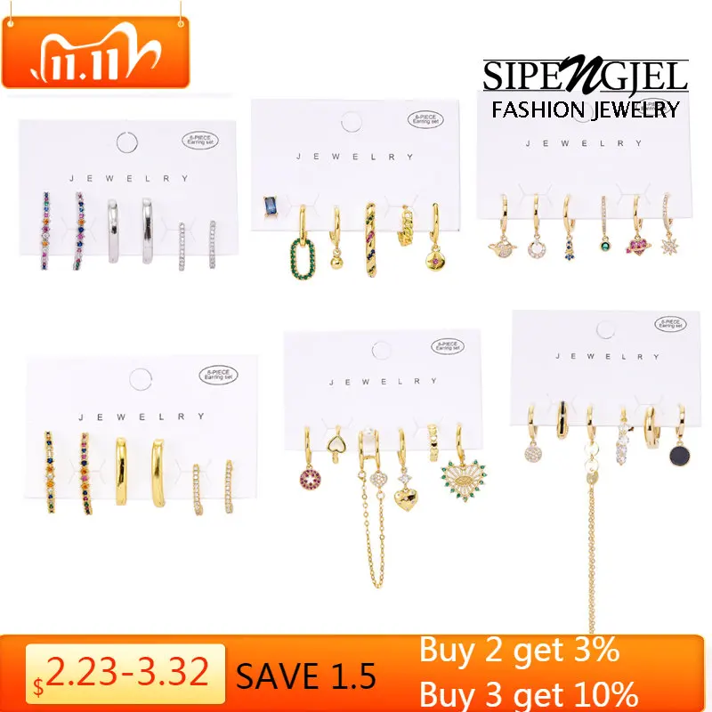 SIPENGJEL 6 Pcs Fashion Gold Plated Dangle Earrings Set for Women Metal Geometric Heart Hoop Earrings Women's Christmas Jewelry
SIPENGJEL 6 Pcs Fashion Gold Plated Dangle Earrings Set for Women Metal Geometric Heart Hoop Earrings Women's Christmas Jewelry