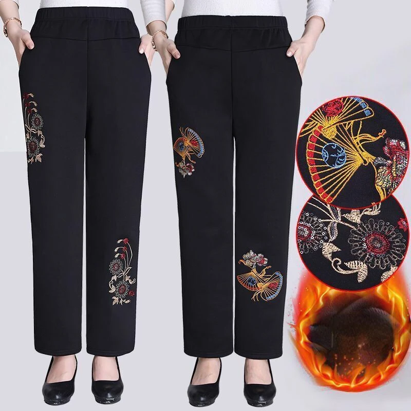 Брюки для мам среднего возраста 2022 осень-зима бархатные теплые брюки с вышивкой Женские повседневные эластичные брюки с высокой талией X183 
Брюки для мам среднего возраста 2022 осень-зима бархатные теплые брюки с вышивкой Женские повседневные эластичные брюки с высокой талией X183