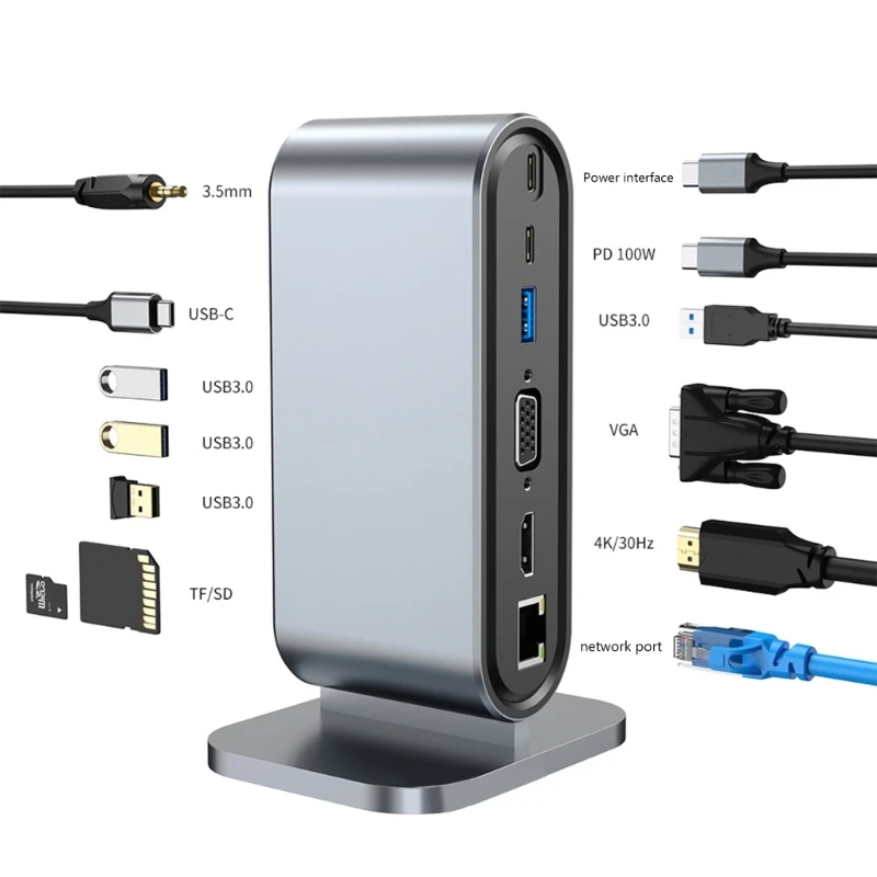 

USB-концентратор 12 в 1, USB Type-C на Multi 4KHD RJ45 VGA 4 USB 3,0 PD