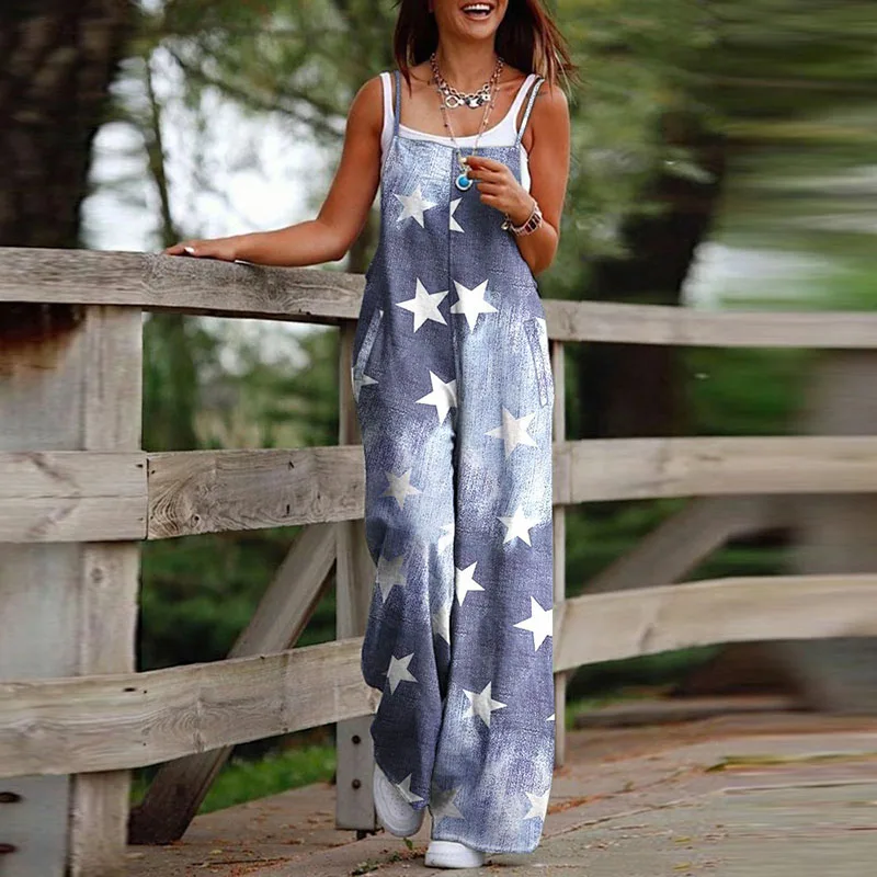 Fashion Casual Sleeveless Office Overalls Summer Pattern Print Pocket Wide Leg Pant Romper Women Elegant Loose Straight Playsuit
Fashion Casual Sleeveless Office Overalls Summer Pattern Print Pocket Wide Leg Pant Romper Women Elegant Loose Straight Playsuit