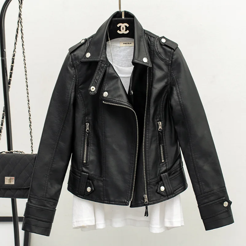 Leather Jacket Women Spring and Autumn New Slim Lapel Leather Coat for Women Short PU Leather Motorcycle Clothing Coat for Women 
Leather Jacket Women Spring and Autumn New Slim Lapel Leather Coat for Women Short PU Leather Motorcycle Clothing Coat for Women