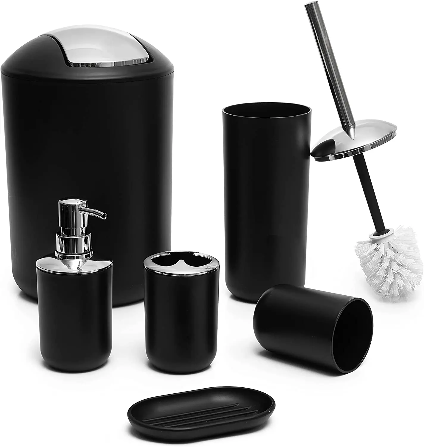 Bathroom accessories 6-piece set of high-grade plastic products Flip trash can Soap dish soap dispense Toilet brushr
Bathroom accessories 6-piece set of high-grade plastic products Flip trash can Soap dish soap dispense Toilet brushr