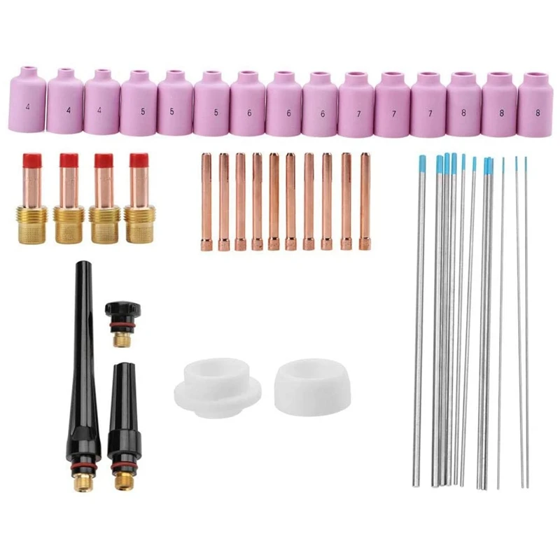 TIG Torch Consumables, 46Pcs / Set WP-17/18/26 Series TIG Welding Torch Consumables Accessories, Tig Welding Torch
TIG Torch Consumables, 46Pcs / Set WP-17/18/26 Series TIG Welding Torch Consumables Accessories, Tig Welding Torch