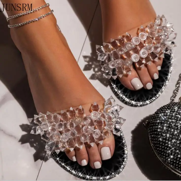 2021 Summer New Women Round Head Rhinestone Transparent Flower Female Flat Beach Sandals Outdoor All-match Casual Slippers
2021 Summer New Women Round Head Rhinestone Transparent Flower Female Flat Beach Sandals Outdoor All-match Casual Slippers