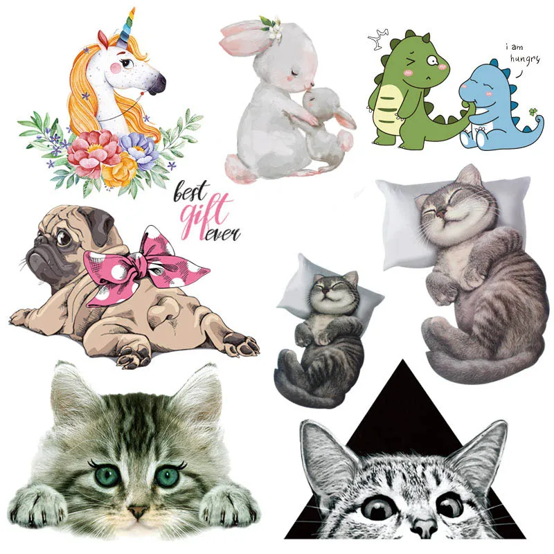 Симпатичные нашивки с котами и животными наклейки для одежды термонаклейки