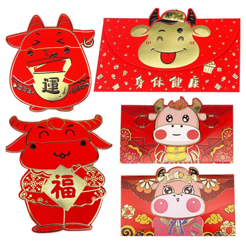 

Новогодние и новогодние Мультяшные красные конверты на удачу для детей на китайский новый год, 15 шт.