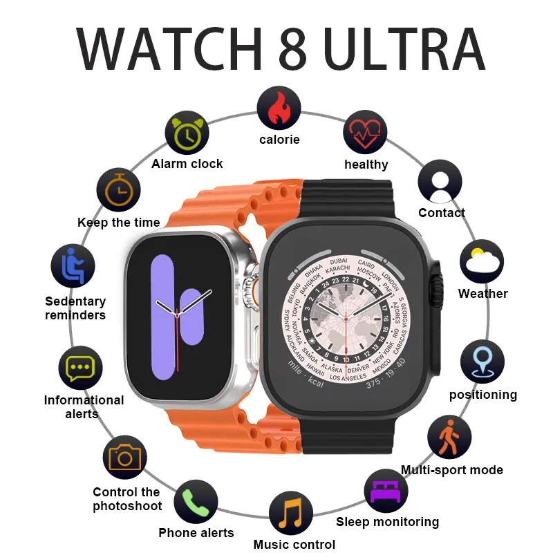 2023 Ultra 8 New SmartWatch Bluetooth Call Fitness Tracker with Heart Rate Monitor Blood P8 PK IWO13 DT8 Max Men Women 
2023 Ultra 8 New SmartWatch Bluetooth Call Fitness Tracker with Heart Rate Monitor Blood P8 PK IWO13 DT8 Max Men Women