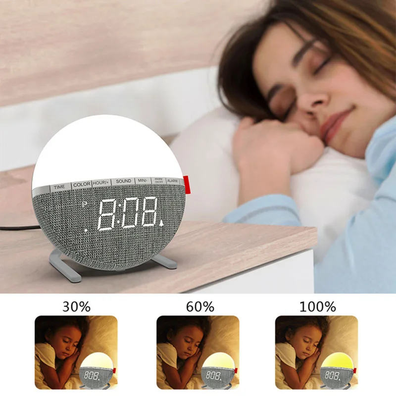 New simple round cloth alarm clock bedroom bedside LED luminous colorful color changing atmosphere electronic clock
New simple round cloth alarm clock bedroom bedside LED luminous colorful color changing atmosphere electronic clock