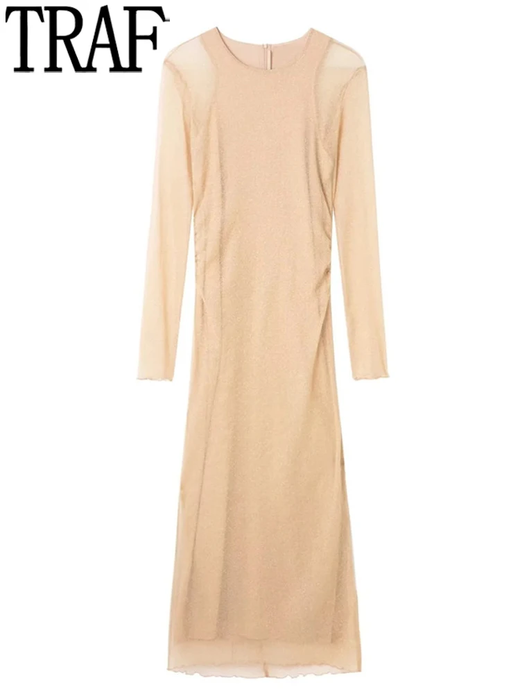 TRAF Sparkly Tulle Dress Woman Ruched Long Dress Women Semi Sheer Party Dresses Ladies Long Sleeve Maxi Dresses for Women 2022
TRAF Sparkly Tulle Dress Woman Ruched Long Dress Women Semi Sheer Party Dresses Ladies Long Sleeve Maxi Dresses for Women 2022