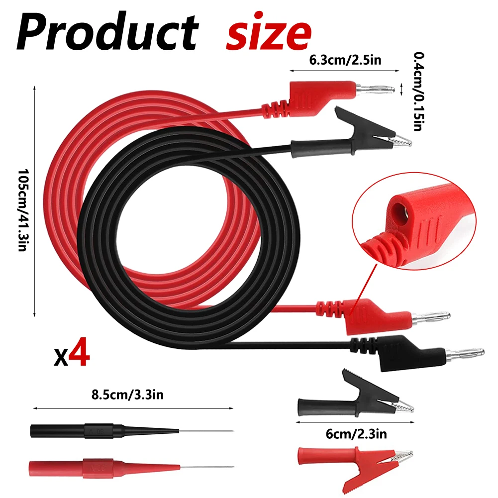 Alligator Clip Banana Plug Cable 10A 600V 8 Pieces Alligator Clip 30A 1000V Banana Plug High-quality Copper Core
Alligator Clip Banana Plug Cable 10A 600V 8 Pieces Alligator Clip 30A 1000V Banana Plug High-quality Copper Core