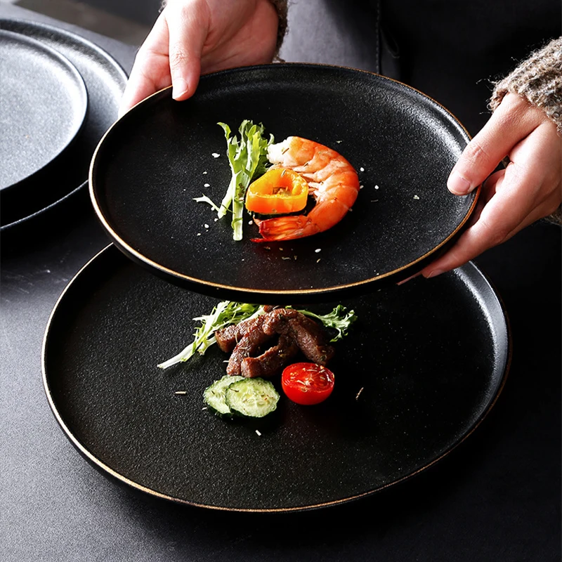 Frosted Black Dinner Plate Ceramic Western Steak Plate Luxury Gold Border Fruit Salad Dessert Plate Western Restaurant Tableware
Frosted Black Dinner Plate Ceramic Western Steak Plate Luxury Gold Border Fruit Salad Dessert Plate Western Restaurant Tableware