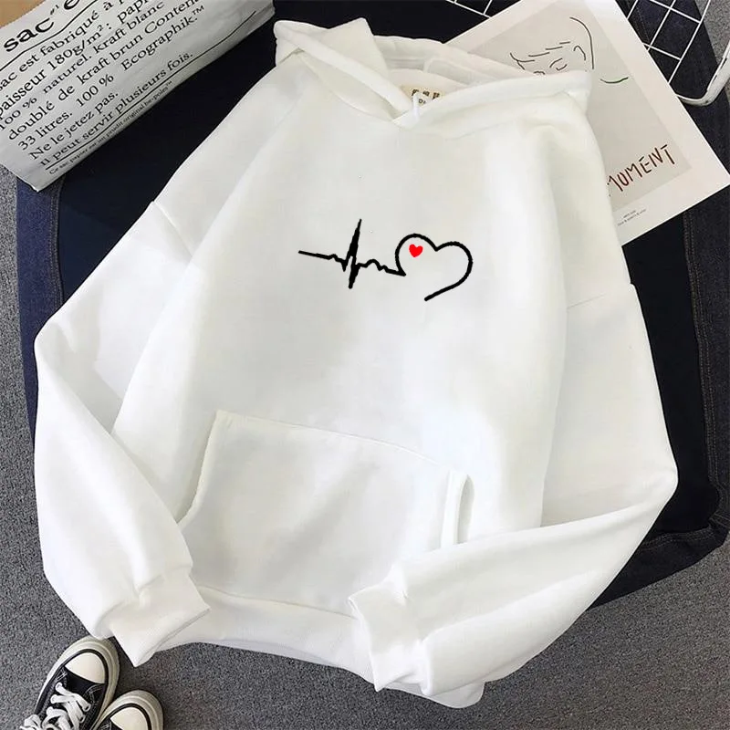Harajuku Casual Women Hooded Hoodies Heartbeat Printed Sweatshirt Oversized Long Sleeve Korean Style Pullover Loose Streetwear
Harajuku Casual Women Hooded Hoodies Heartbeat Printed Sweatshirt Oversized Long Sleeve Korean Style Pullover Loose Streetwear