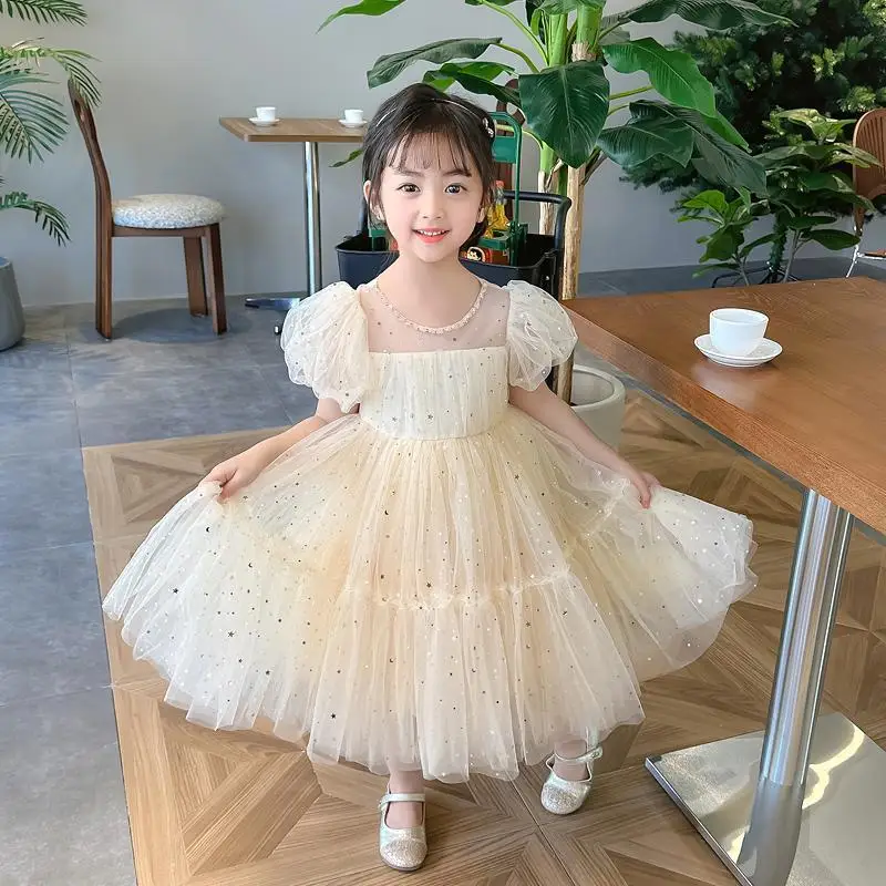Girls' Bubble Sleeve Dress Summer Clothes Square Collar Full Sky Star Sequins Net Yarn Sweet Birthday Party Princess Dresses
Girls' Bubble Sleeve Dress Summer Clothes Square Collar Full Sky Star Sequins Net Yarn Sweet Birthday Party Princess Dresses