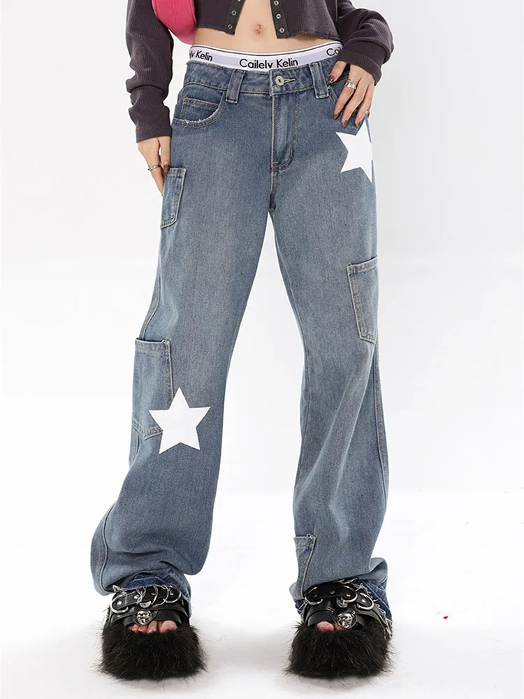 American Style Vintage Star Pattern Straight Trousers Baggy Wash Jeans Hip Hop High Waist Wide Leg Denim Pants Women Clothes New
American Style Vintage Star Pattern Straight Trousers Baggy Wash Jeans Hip Hop High Waist Wide Leg Denim Pants Women Clothes New