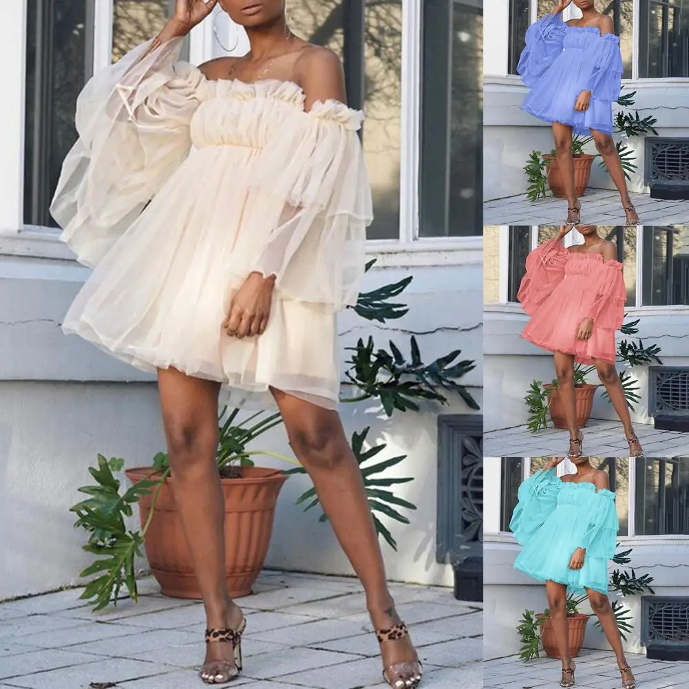 Mini Dress Summer Mesh Dress Women Strapless Sexy Solid Color Ruffle Strapless Dress
Mini Dress Summer Mesh Dress Women Strapless Sexy Solid Color Ruffle Strapless Dress