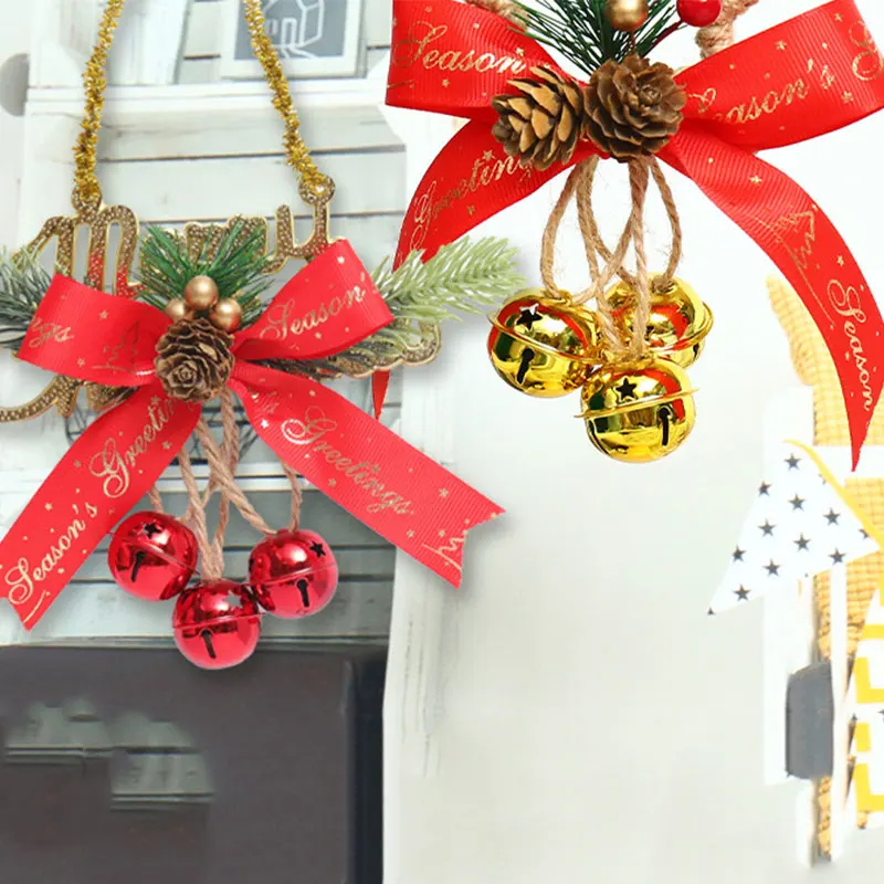 

Shiny Hanging Garland Bells Christmas Decoration Xmas Tree Ornaments Jingle Bells with Bow DIY Door Wreath Decors 2023 Novelty