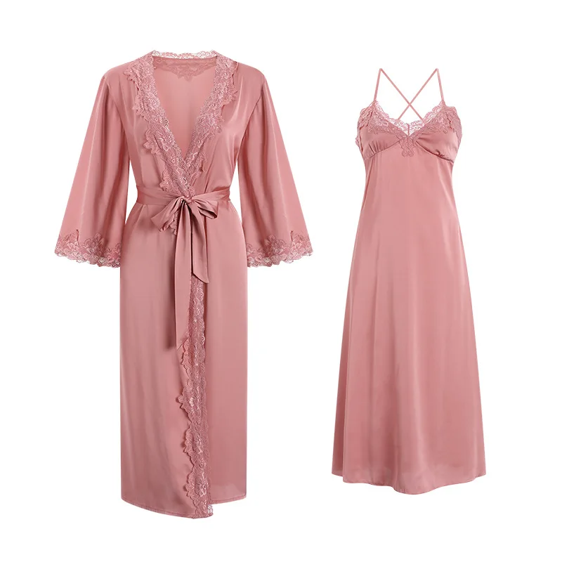 Long Robe Kimono Robe Fashion Sexy Bathrobe Peignoir Femme Wedding Bride Bridesmaid Nightwear for Women 2pcs Sling Nightdress
Long Robe Kimono Robe Fashion Sexy Bathrobe Peignoir Femme Wedding Bride Bridesmaid Nightwear for Women 2pcs Sling Nightdress