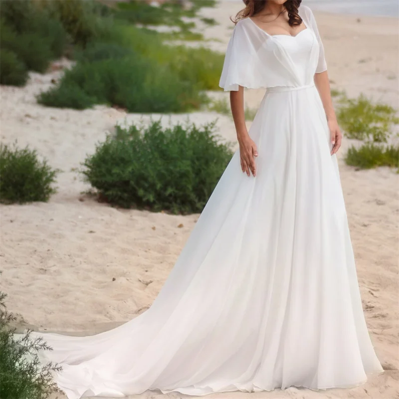 Empire Chiffon Sweetheart Bridal Gown A-Line Cap Sleeve Wedding Dress Boho Backless Romantic vestidos de mairee Wedding Dress
Empire Chiffon Sweetheart Bridal Gown A-Line Cap Sleeve Wedding Dress Boho Backless Romantic vestidos de mairee Wedding Dress
