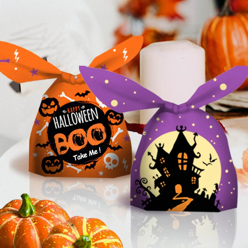 

25шт Сумки для конфет на вечеринку в честь Хэллоуина, упаковочные сумки с принтом в виде замка, тыквы, летучей мыши, счастливого Хэллоуина, су...