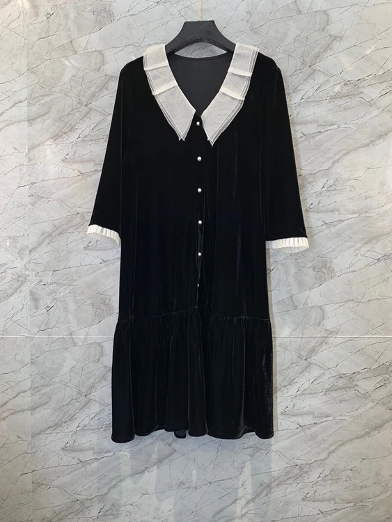 2022 new women fashion long-sleeved collar cuff color-blocking stitching organza decorative velvet skirt dress 0112
2022 new women fashion long-sleeved collar cuff color-blocking stitching organza decorative velvet skirt dress 0112