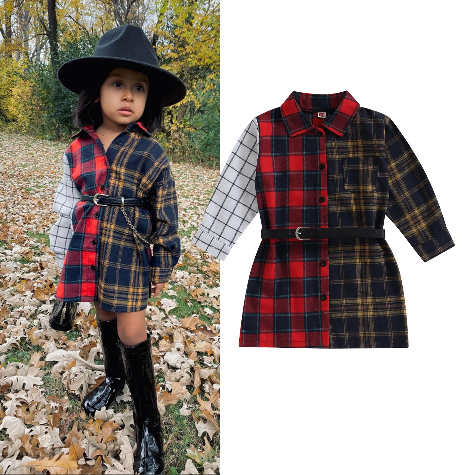 Toddler Girls Shirts Plaid Dress Long Sleeve Contrast Color Dress Button Down Shirt Jackets With Belt Kids Fall Clothes
Toddler Girls Shirts Plaid Dress Long Sleeve Contrast Color Dress Button Down Shirt Jackets With Belt Kids Fall Clothes