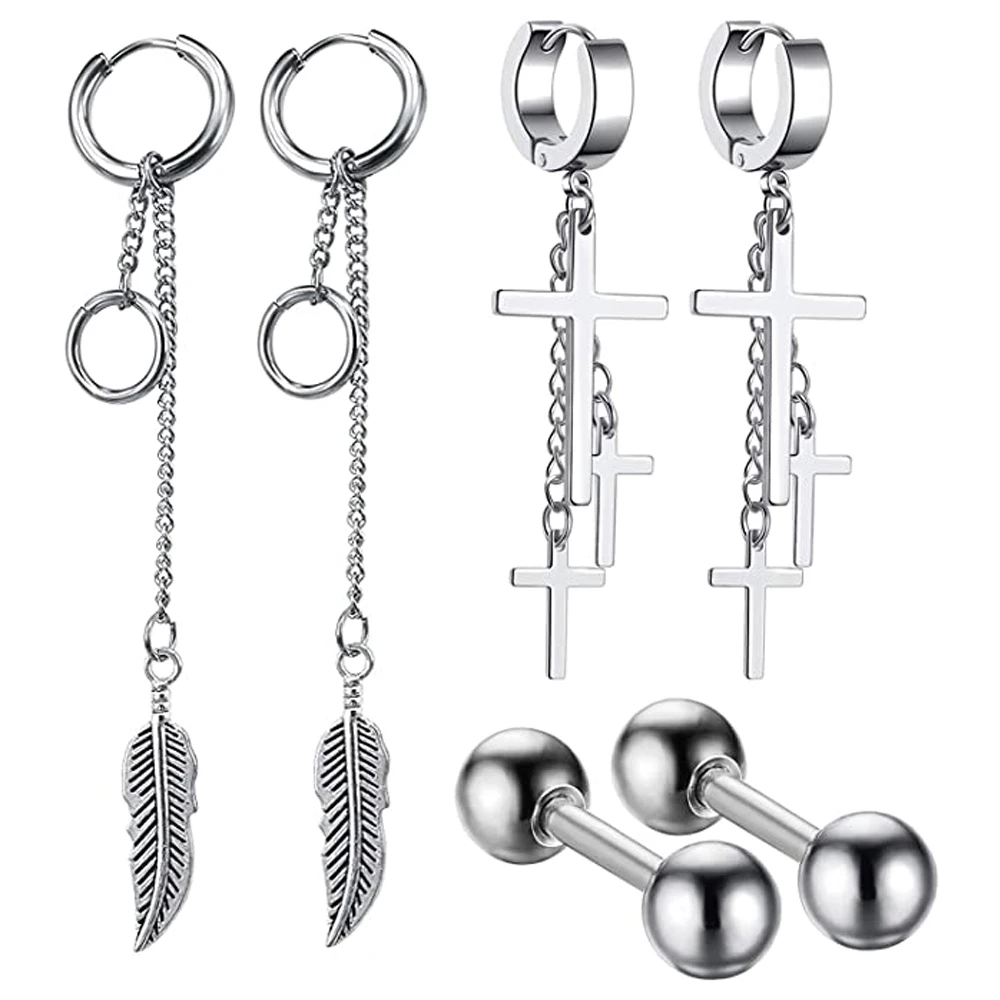 6Pcs Huggie Stud Earrings Set for Mens Womens Stainless Steel Feather Corss Ball Studs Vintage Dangle Link Chain Earrings
6Pcs Huggie Stud Earrings Set for Mens Womens Stainless Steel Feather Corss Ball Studs Vintage Dangle Link Chain Earrings