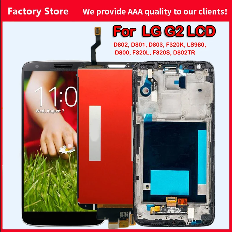 

For LG G2 D802 D801 D803 F320K LS980 D800 F320L F320S D802TR LCD Display with Touch Screen Digitizer Assembly Frame Replacement