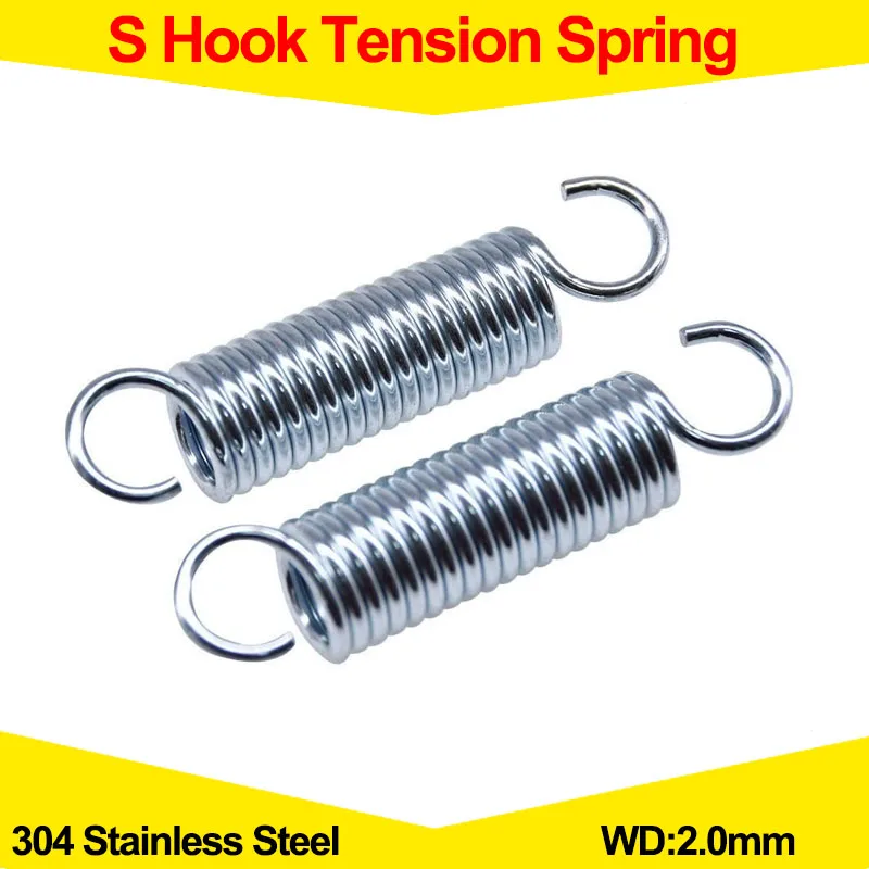 304 Stainless Steel S Hook Pullback Tension Spring Cylindroid Helical Coil Extension Springs Wire Diameter2.0mm
304 Stainless Steel S Hook Pullback Tension Spring Cylindroid Helical Coil Extension Springs Wire Diameter2.0mm