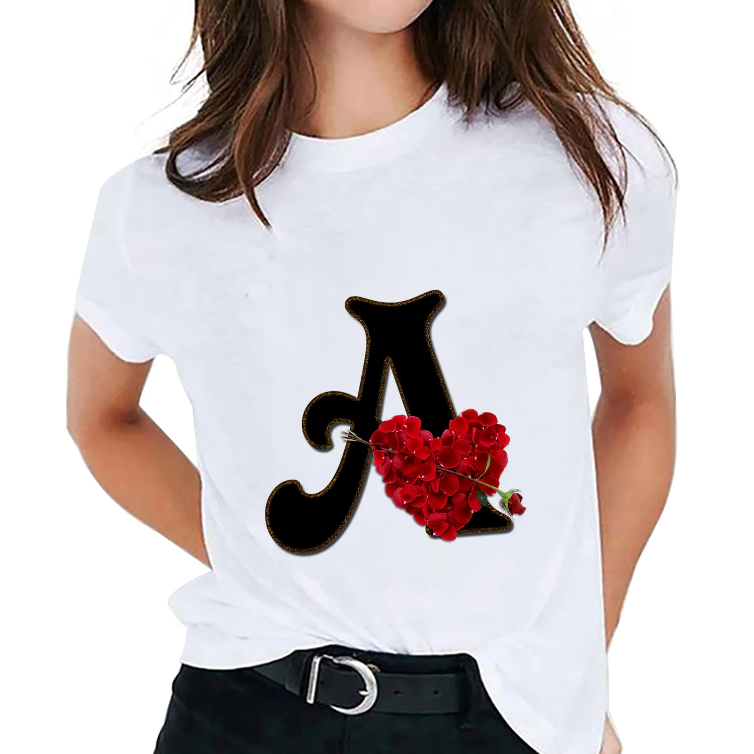 Women's T shirt Custom Name Letter Combination Printing Tshirt Flower Letter Font A B C D E F G Short Sleeve Ladies T-Shirt
Women's T shirt Custom Name Letter Combination Printing Tshirt Flower Letter Font A B C D E F G Short Sleeve Ladies T-Shirt