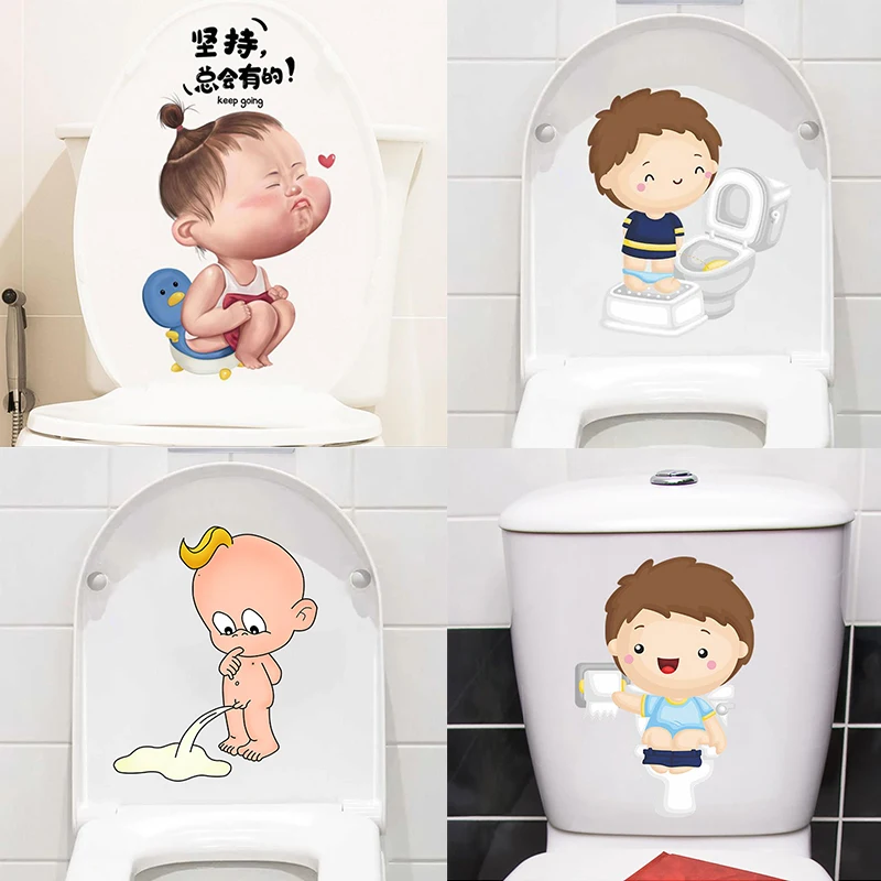 

T195# Funny Toilet Stickers Cartoon Child Urination Toilet Lid WC Door Sticker Removable Self-Adhesive Decor Paper Household