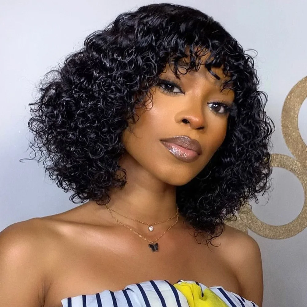 Realistic Lace Scalp Short Curly Human Hair Wigs With Bangs Water Wave Glueless Perruque Cheveux Humain Elastic Band Wear And Go
Realistic Lace Scalp Short Curly Human Hair Wigs With Bangs Water Wave Glueless Perruque Cheveux Humain Elastic Band Wear And Go
