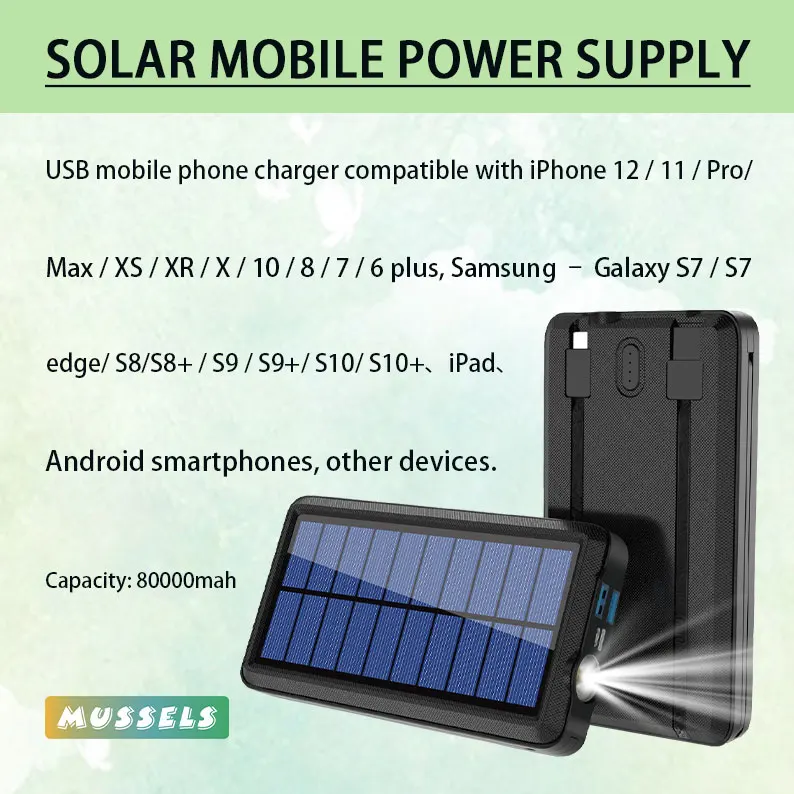 Мобильный источник питания на солнечной батарее, 80000 мАч, с беспроводной зарядной панелью, быстрая зарядка, с аварийным светодиодом, подходи...
Мобильный источник питания на солнечной батарее, 80000 мАч, с беспроводной зарядной панелью, быстрая зарядка, с аварийным светодиодом, подходи...
