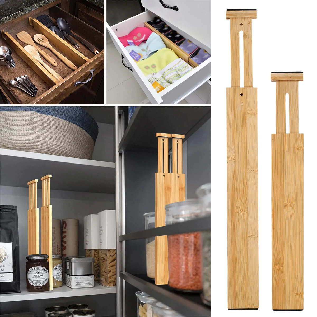 4Pcs Adjustable Bamboo Drawer Dividers 17.32-22.05inch/12.99-16.93inch Expandable Drawer Organization Separators Drawer
4Pcs Adjustable Bamboo Drawer Dividers 17.32-22.05inch/12.99-16.93inch Expandable Drawer Organization Separators Drawer