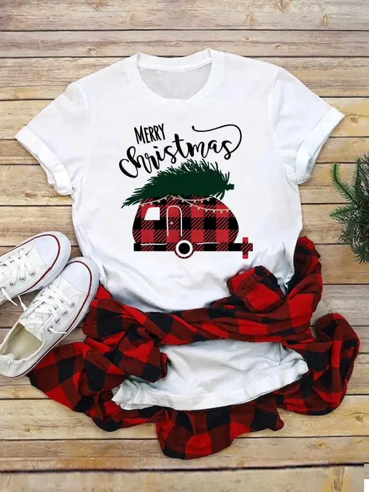 New Year Women Merry Christmas Fashion Graphic Tee Clothing Plaid Truck Sweet 90s Short Sleeve T Print Female Casual T-shirts
New Year Women Merry Christmas Fashion Graphic Tee Clothing Plaid Truck Sweet 90s Short Sleeve T Print Female Casual T-shirts