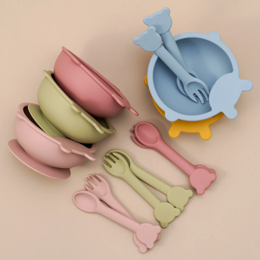 Solid Colors Soft Silicone Baby Feeding Suction Bowl With Spoon Fork Sets Newborn Feeding Animal Shape Weaning Tableware
Solid Colors Soft Silicone Baby Feeding Suction Bowl With Spoon Fork Sets Newborn Feeding Animal Shape Weaning Tableware