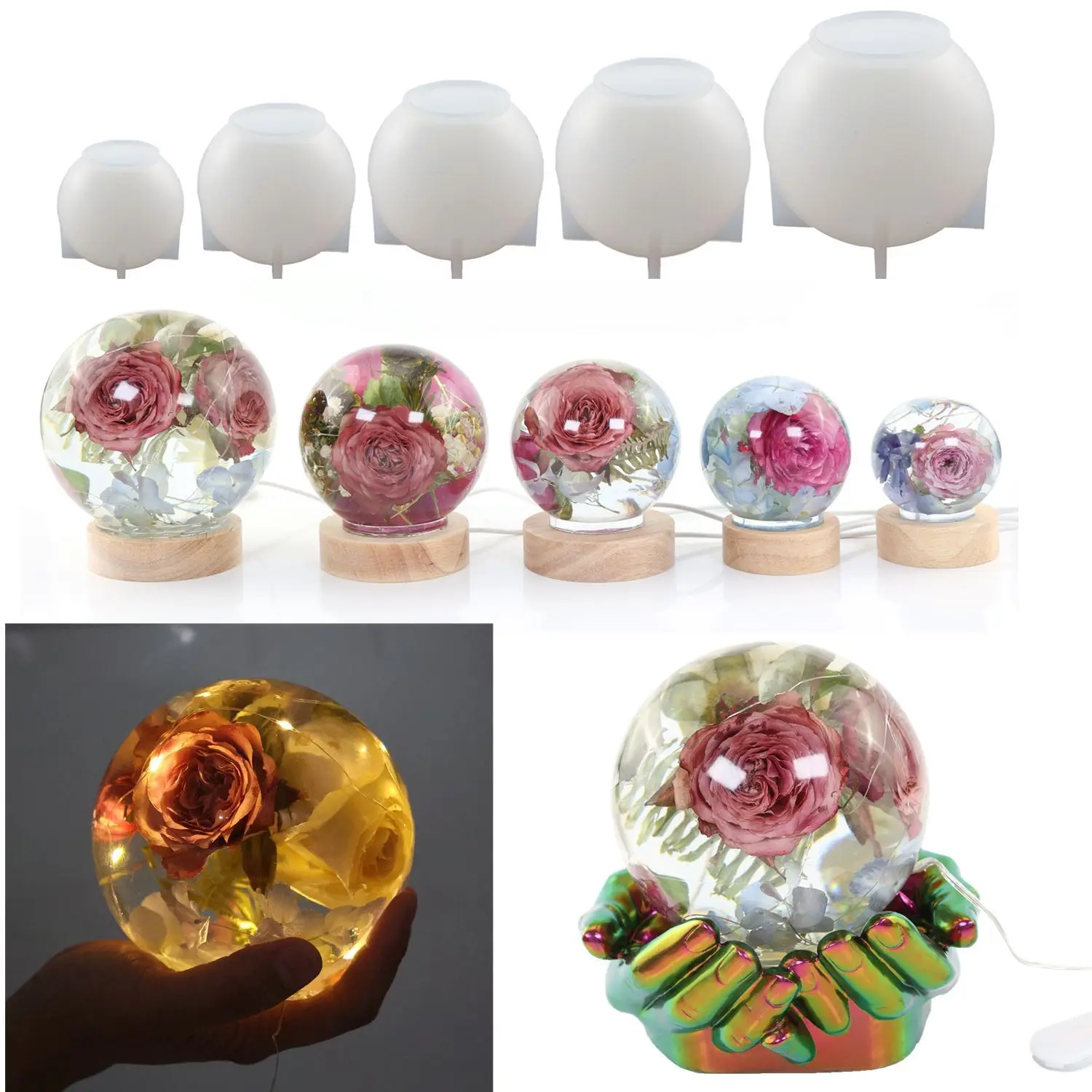 DIY Ball Crystal Ball Lamp Epoxy Resin Glue Seamless One Spherical Dried Flower Ball Planet Light Mirror Jewelry Silicone Molds
DIY Ball Crystal Ball Lamp Epoxy Resin Glue Seamless One Spherical Dried Flower Ball Planet Light Mirror Jewelry Silicone Molds
