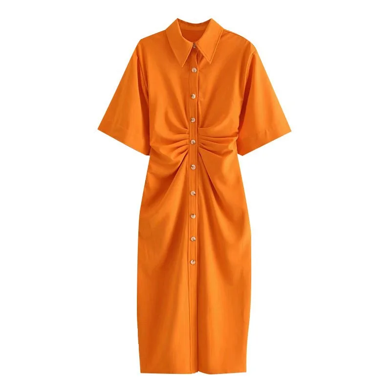 Women Chic Fashion Button-up Draped Midi Shirt Dress Vintage Short Sleeve Side Zipper Female Dresses Vestidos
Women Chic Fashion Button-up Draped Midi Shirt Dress Vintage Short Sleeve Side Zipper Female Dresses Vestidos