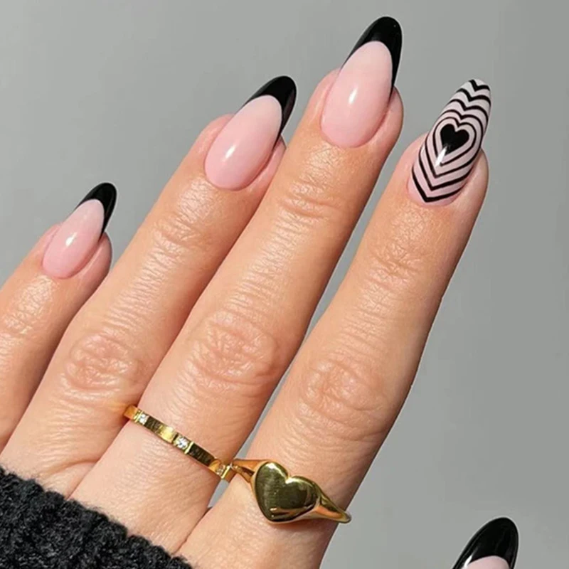 24pcs Black Heart Line Designs Fake Nails French Almond Transparent Full Cover False Nails Pink Lovely Wearable Finished Nails
24pcs Black Heart Line Designs Fake Nails French Almond Transparent Full Cover False Nails Pink Lovely Wearable Finished Nails