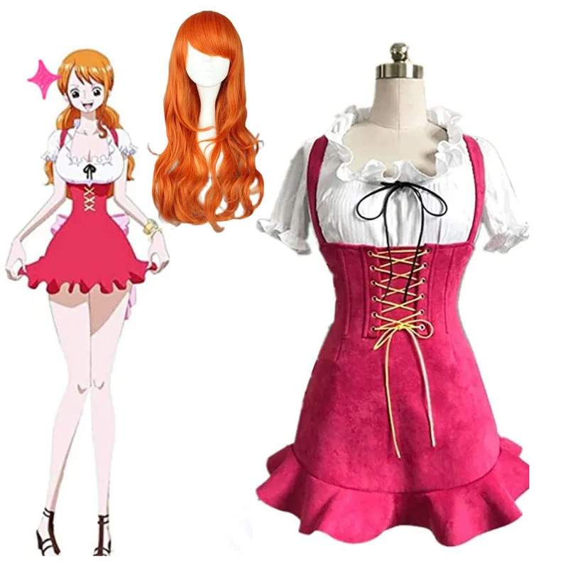 Japanese Anime Nami Cosplay Costume Rose Red Lovely Dress with Bowknot Costumes Wig Halloween Party for Woman New
Japanese Anime Nami Cosplay Costume Rose Red Lovely Dress with Bowknot Costumes Wig Halloween Party for Woman New