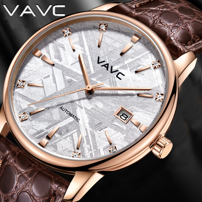 2022 VAVC New Fashion Meteorite Dial Mechanical Wrist Watches Men 10 Bar Waterproof Automatic Self Wind Black Leather Band Watch
2022 VAVC New Fashion Meteorite Dial Mechanical Wrist Watches Men 10 Bar Waterproof Automatic Self Wind Black Leather Band Watch