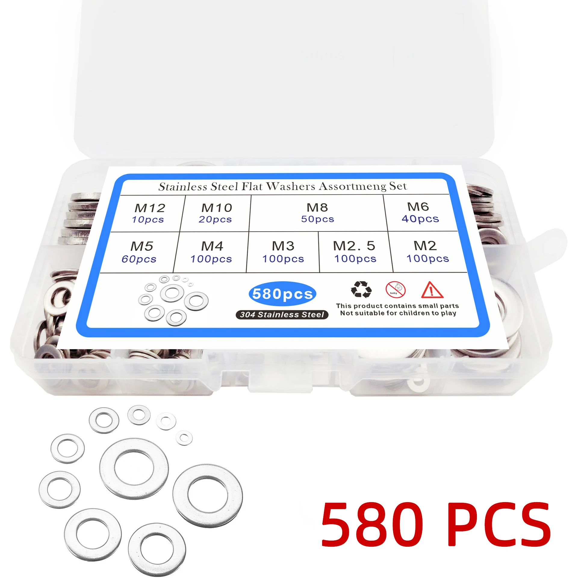 580pcs Set 304 Stainless Steel Gasket Combination Kit Metric Flat Washer m2-m12 Grommet Shim
580pcs Set 304 Stainless Steel Gasket Combination Kit Metric Flat Washer m2-m12 Grommet Shim
