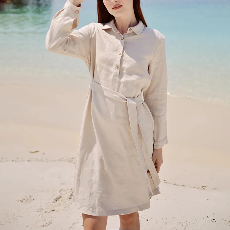 100% Linen Elegant Women'S Dress Vintage Turn Down Collar Long Sleeve Button Up Harajuku Holiday Beach Party Dresses With Belt
100% Linen Elegant Women'S Dress Vintage Turn Down Collar Long Sleeve Button Up Harajuku Holiday Beach Party Dresses With Belt