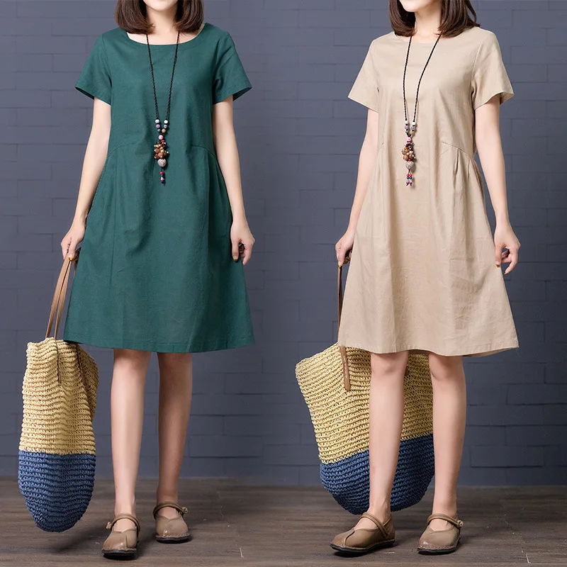 2022 Summer New Korean Casual Simple Solid Color Stretch Cotton Linen Short Sleeved Loose Thin Women Dress Tide Free Shipping
2022 Summer New Korean Casual Simple Solid Color Stretch Cotton Linen Short Sleeved Loose Thin Women Dress Tide Free Shipping