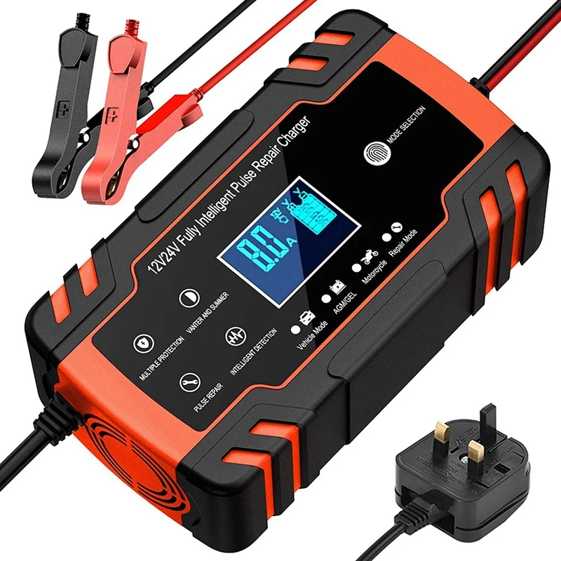Portable Car Battery Charger,8A 12V/4A 24V Intelligent Pulse Repair Charger For Car, Motorcycle, Lawn Mower-UK Plug
Portable Car Battery Charger,8A 12V/4A 24V Intelligent Pulse Repair Charger For Car, Motorcycle, Lawn Mower-UK Plug