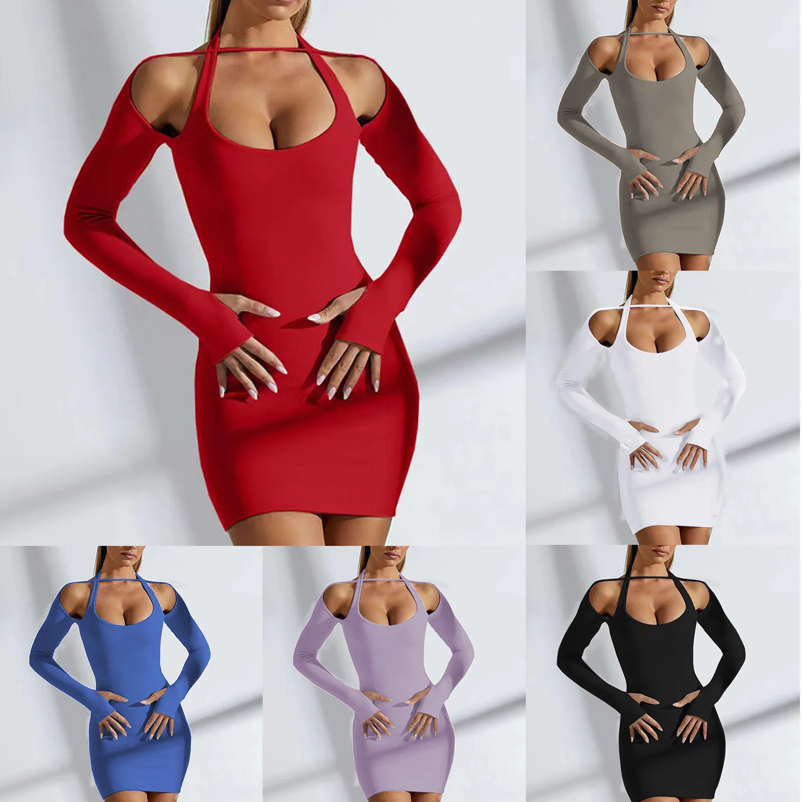 Pale Dress Women Ladies Long Sleeve Halter Neck Fashion Dress Solid Color Sexy Hip Cover Short Size 16 Dresses for Women Casual 
Pale Dress Women Ladies Long Sleeve Halter Neck Fashion Dress Solid Color Sexy Hip Cover Short Size 16 Dresses for Women Casual