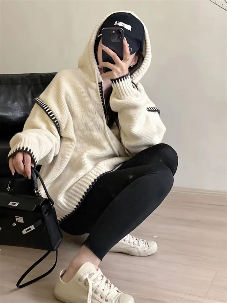 Autumn Winter Hooded Sweater Women's New Zipper Elegant Korean Style Loose Outwear Casual Oversized Sweaters Knitwear Women
Autumn Winter Hooded Sweater Women's New Zipper Elegant Korean Style Loose Outwear Casual Oversized Sweaters Knitwear Women