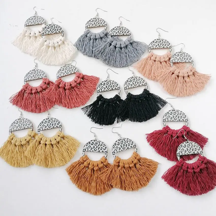 Paved Animal Leopard Print Wood Macrame Earrings for Women Handmade Fan Fringe Tassel Earrings Boho Jewelry Wholesale
Paved Animal Leopard Print Wood Macrame Earrings for Women Handmade Fan Fringe Tassel Earrings Boho Jewelry Wholesale